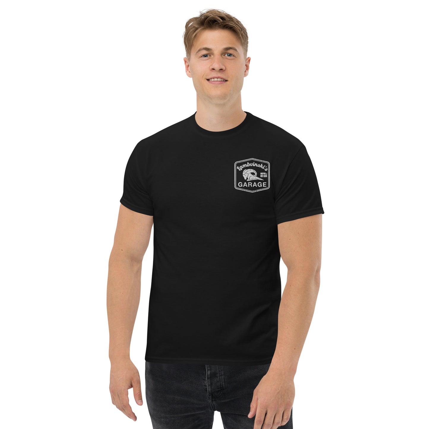 Lambvinskis Garage front and back logo tee