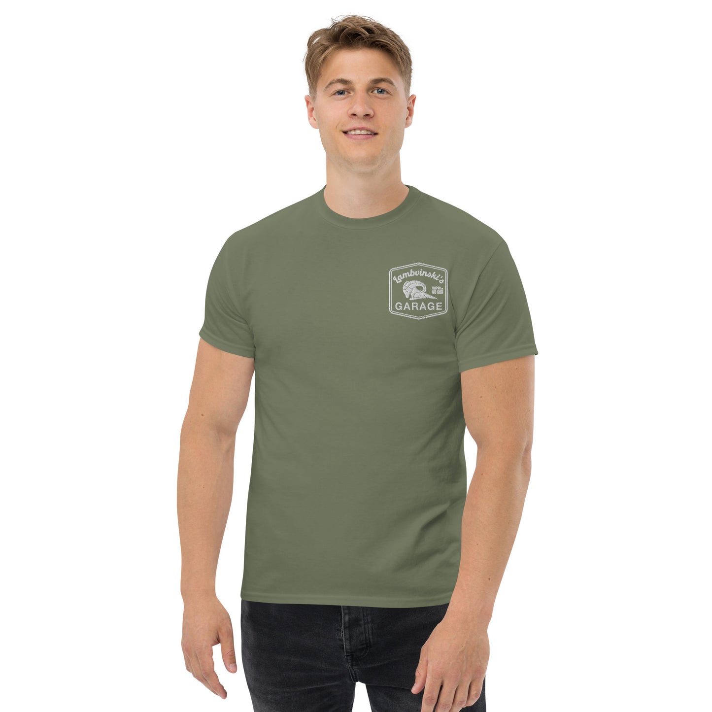 Lambvinskis Garage front and back logo tee
