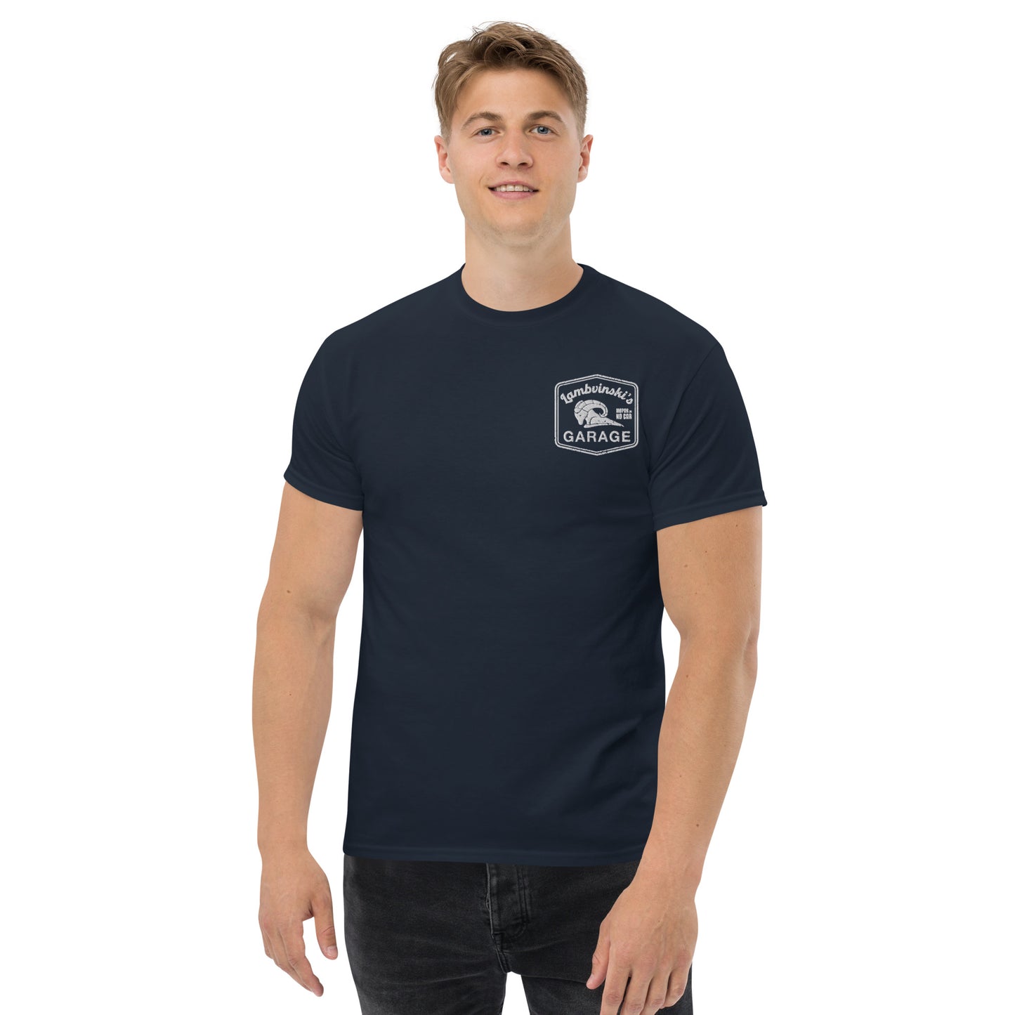 Lambvinskis Garage front and back logo tee